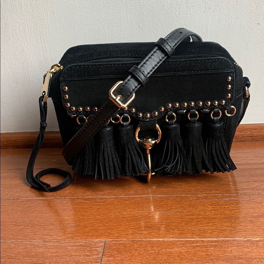 Rebecca Minkoff Black Suede Multi Tassel Camera Bag